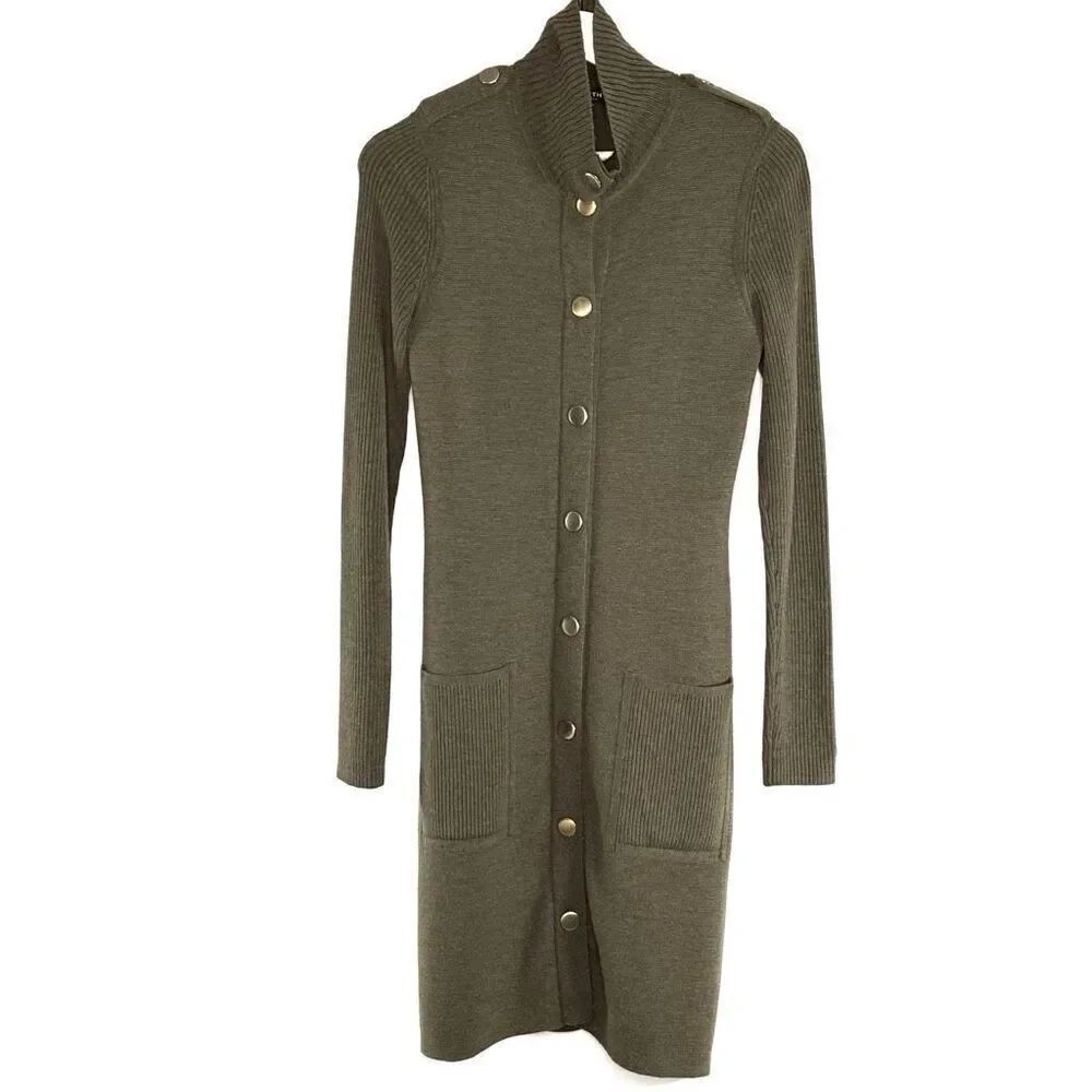 Worth Hunter Green Wool Military Style Long  Button Down Cardigan - Women’s US s